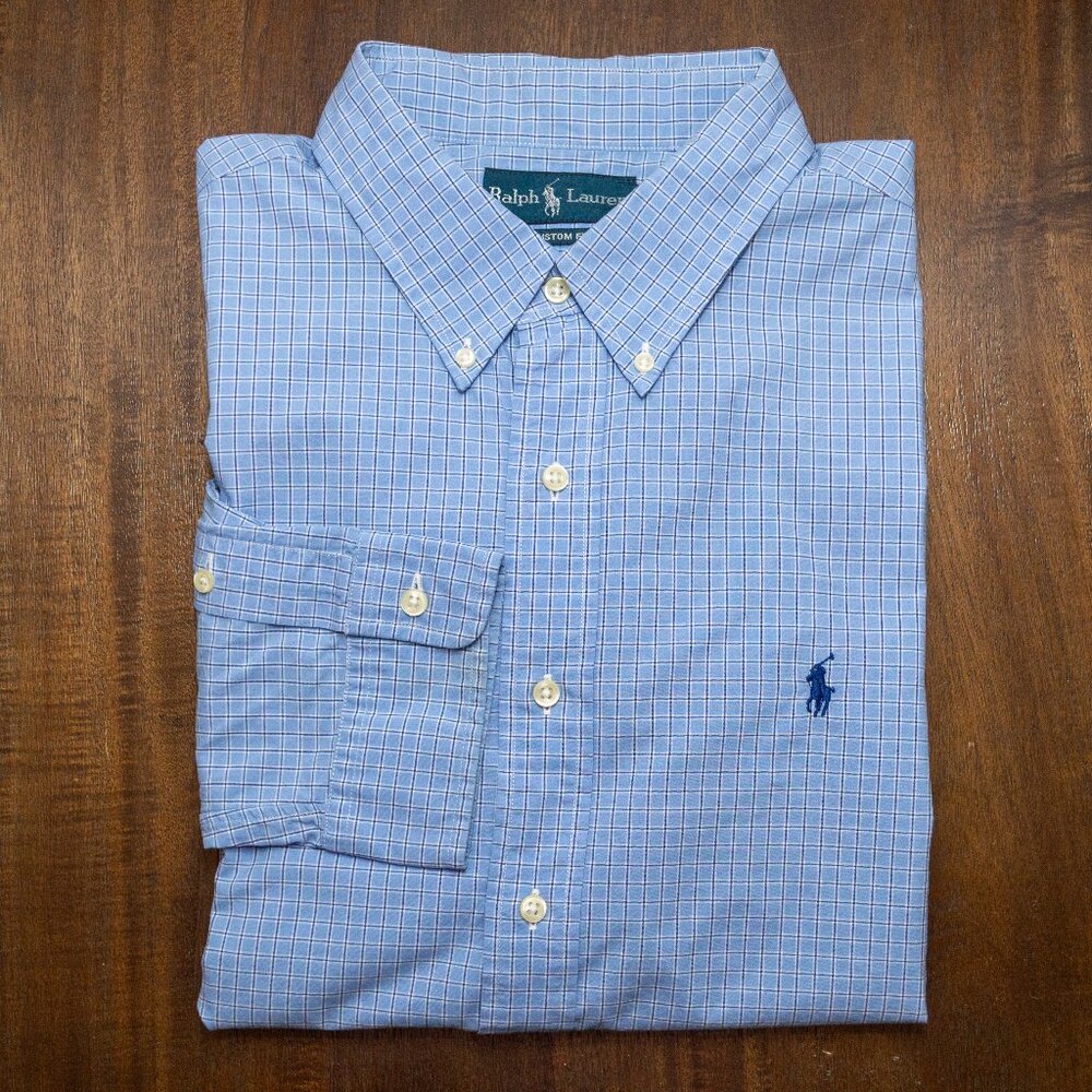 Polo Ralph Lauren Custom Fit Button Down Shirt Blue Check Men’s XXL